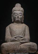 48" Old Chinese Bluestone Carving Buddhism Shakyamuni Amitabha Buddha Statue