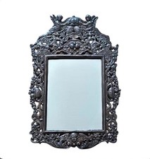 Specchio da parete antico vittoriano ornato reposse placcato argento cherubino angelico 16”x10”