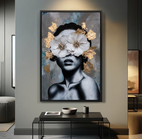 Moda donna con testa - , fiore