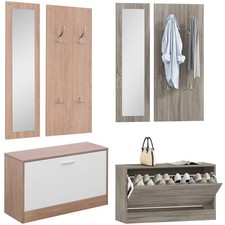HOMCOM Set da Ingresso 3pz con Scarpiera, Appendiabiti e Specchio
