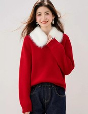 Maglione donna rosso colletto - donna,