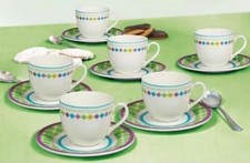 TOGNANA 6 tazzine da caffè + piattini in porcellana fondo bianco decorato nuovo