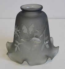 Lampada da tavolo vintage vetro tulipano paralume grigio scanalato floreale inciso collo d'oca grigio