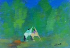 GIAN RODOLFO D'ACCARDI, titolo "CAVALIERI", olio su tela, anno 1976, cm 40x50