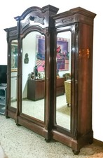 Guardaroba in legno scuro 1900 con specchio - tre sportelli - 226x256x52