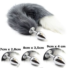 CODA VOLPE SEX TOY FOX DILDO ANALE BUTT PLUG IN METALLO COLOR INOX  GRIGIO