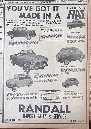 Pubblicità giornale 1958 - , per