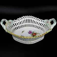 Porcellana KPM Berlino cesto inglese per frutta/pasticceria decorazione floreale bordo oro ciotola