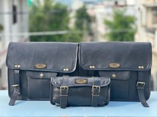 Borse da sella 13" marsupio moto grande pelle nera 3 borse borse borse sella ...