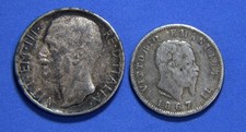 LA072-REGNO D'ITALIA - 1 Lira 1867 MI + 10 Lire 1927 - FALSI D'EPOCA