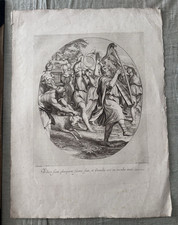 Antica stampa Re David danza e suona l'arpa davanti l'arca dell'alleanza