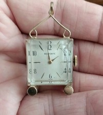 RARO antico orologio BELFORTE 7 gioielli cubo di lucite ciondolo spilla ticchettio 