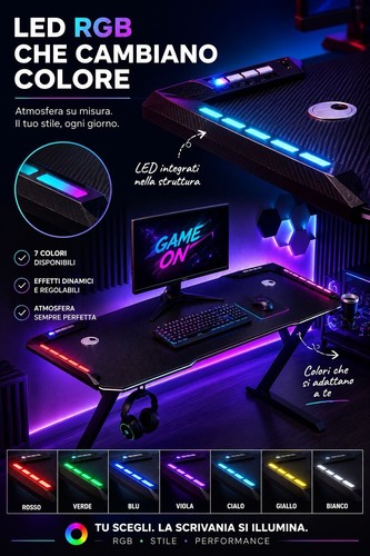 Scrivania gaming led - a.m.c.,
