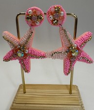 Orecchini stella marina rosa strass perline - NUOVO