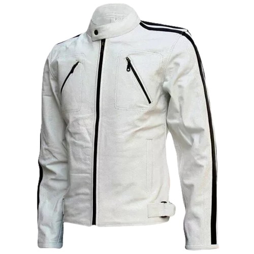 Giacca biker uomo bianca vera