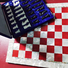 Set scacchi in marmo Queen Gambit scacchiera semipreziosa corniola e mop pietra intarsiata