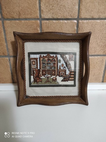 Vassoio legno con ricamo punto - vassoio,