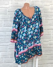Camicia lunga Italia tunica camicia abito stampa boho scollo a V 42 44 46 petrolio F608