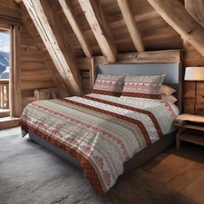 COMPLETO LENZUOLA LETTO FRANCESE MOLVENO TIROLESE ROSSO 100% COTONE MADE ITALY