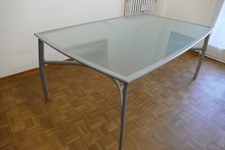 Tavolo da Giardino Metallo e Vetro con foro Ombrellone 180x105x74cm per 8/10 per