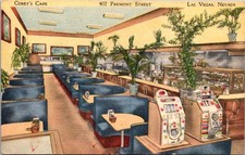 Corey’s Cafe Fremont Street Las Vegas Nevada cartolina di lino slot machine