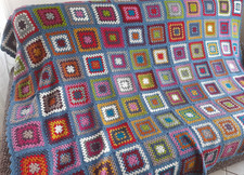 Coperta uncinetto, plaid granny 130x170cm, misto lana, fatto a mano