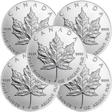 Lot of 5 - $5 Silver Canadian