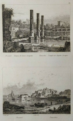 Stampa antica veduta pozzuoli - veduta,
