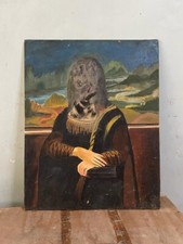 Vecchio Vintage Raro Unico Dipinto a Mano Lady Tela Pittura da Collezione