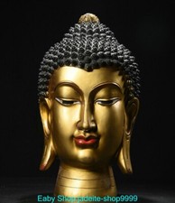 Statua testa di Buddha 14,9" Qianlong bronzo puro dorato Shakyamuni Sakyamuni Amitabha