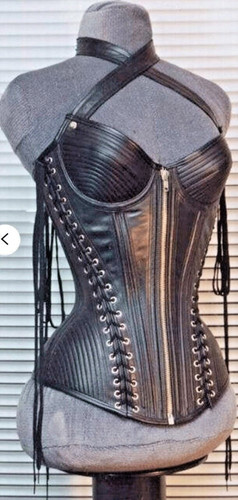 Women black leather corset - women's,
