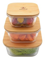 Set 3 Contenitori Ermetici Quadrati in Vetro Borosilicato e Bambù - LAGUIOLE