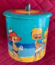 Barattolo in latta "Giochi in spiaggia" - Vintage h. 13,5 diam. 13