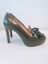 Scarpe Prada mocassini décolleté plateau vera pelle verde con nappa taglia 36 