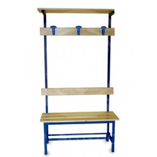 Panca spogliatoio con seduta, schienale, appendiabiti piano borse, blu, Moral...