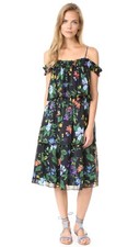 Club Monaco Oversized Silk Lined Tiered Floral Stretch Navy Dress, Size 4 or 6