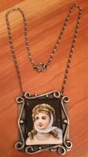 Regina Luisa di Prussia-Collana in porcellana dipinta a mano-Ciondolo-Argento Sterling