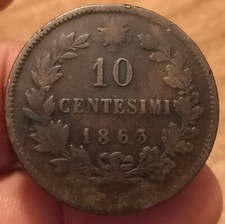 Moneta 10 Centesimi 1863, Vittorio Emanuele II, Rif. 7171