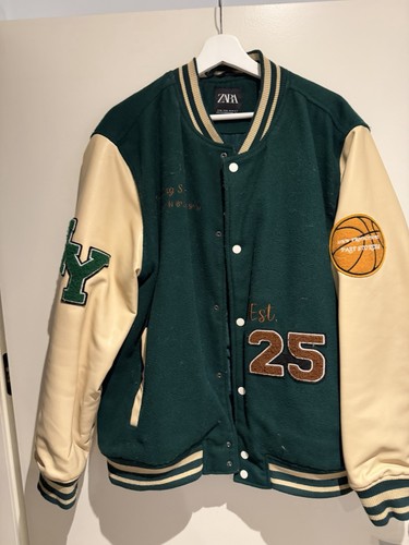 Zara varsity jacket green and