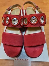 Apepazza Womens   Studded Suede  Strap Sandals Red 39 New 