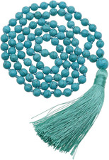 8 Mm Turchese Collana Boho Vintage Lunghe Perle Nappa Fatta a Mano Nodo Retrò Co