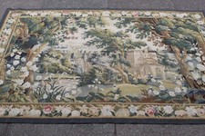 Arazzo Aubusson vintage fatto a mano design francese originale lana verde 178x122 cm