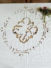 Antica Tovaglia Inizi 1900 Ricamata A Mano Cotone  Pellovo Putto 97x188 cm.