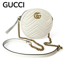 Borsa a tracolla Gucci GG Marmont Chevron catena vera pelle bianca 18x18x6 cm