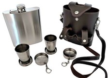 Fiaschetta Borraccia con Custodia in Pelle e Bicchieri per whisky Grappa Liquore