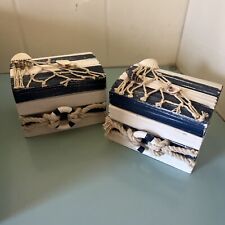 2 Scatola baule bauletto stile mare con rete e conchiglie porta oggetti￼