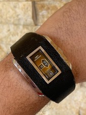 Orologio vintage anni 70 Technos pelle Jump Hour uomo automatico autentico...