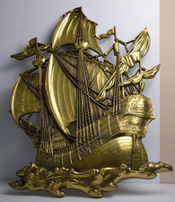 Decorazione parete galeone spagnolo barca a vela nave pirata siroco vintage MCM nautica 1958