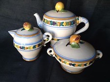 SET CAFFÈ/TÈ VINTAGE DELLA ROBBIA/DELLA NOVA 6pz, MAIOLICA DIPINTA A MANO,ITALIA