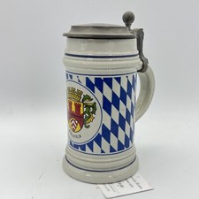 Boccale da birra in ceramica Germania Bielefeld vintage con coperchio in peltro